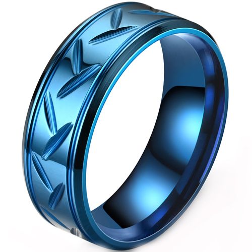 **COI Titanium Black/Silver/Blue Grooves Step Edges Ring-8664