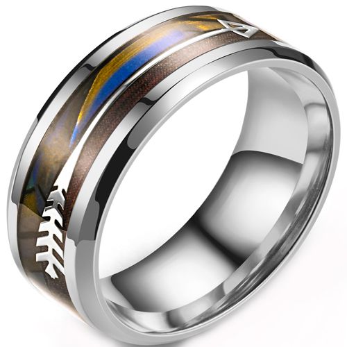 **COI Titanium Wood Beveled Edges Ring With Arrow-8670