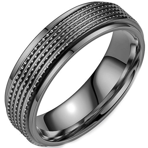 **COI Titanium Black/Gold Tone/Silver Step Edges Ring-8675