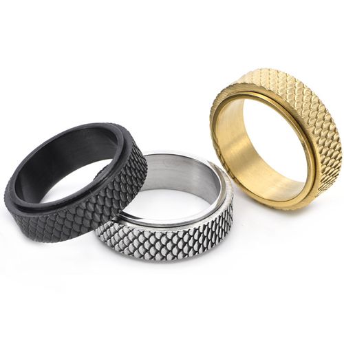 **COI Titanium Black/Gold Tone/Silver Step Edges Ring-8695