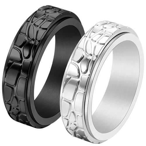 **COI Titanium Black/Gold Tone/Silver Grooves Step Edges Ring-8684