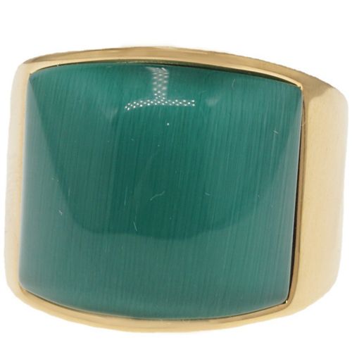 **COI Titanium Gold Tone/Silver Ring With Synthetic Jade-8705AA