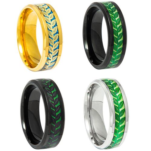 **COI Titanium Black/Gold Tone/Silver Beveled Edges Ring With Leaves-8723AA
