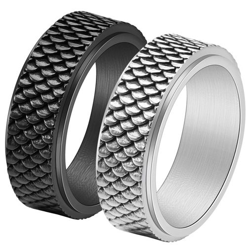 **COI Titanium Black/Gold Tone/Silver Grooves Step Edges Ring-8738AA