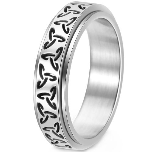 **COI Titanium Black/Gold Tone/Silver Trinity Knots Step Edges Ring-8739AA