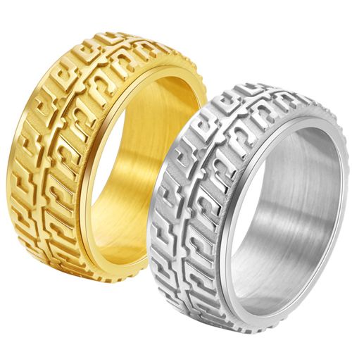 **COI Titanium Black/Gold Tone/Silver Step Edges Ring-8742AA