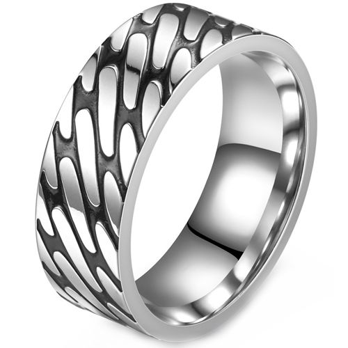 **COI Titanium Black Silver Grooves Ring-8744AA