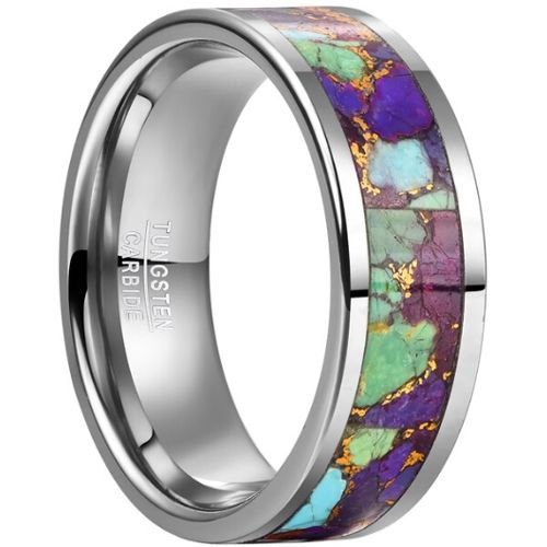 **COI Tungsten Carbide Pipe Cut Flat Ring With Abalone Shell-8763AA