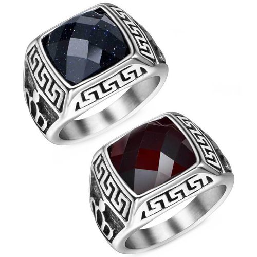 **COI Titanium Black Silver Ring With Created Blue Sapphire/Red Ruby-8773AA