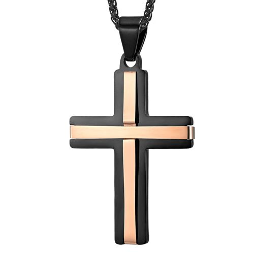 **COI Titanium Black Rose/Blue/Silver Cross Pendant-8777AA