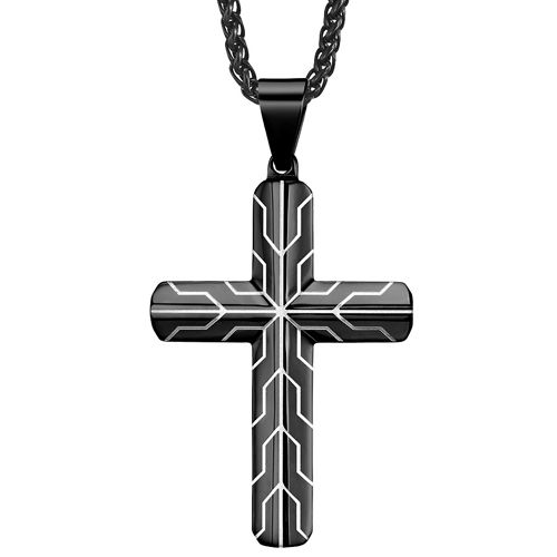 **COI Titanium Black/Blue Silver Cross Pendant-8791AA