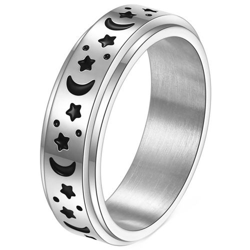 **COI Titanium Gold Tone/Silver/Rose Moon & Stars Rotating Ring-8794AA