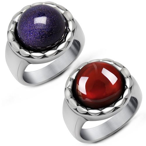 **COI Titanium Ring With Created Blue Sapphire/Red Ruby Cabochon-8810AA
