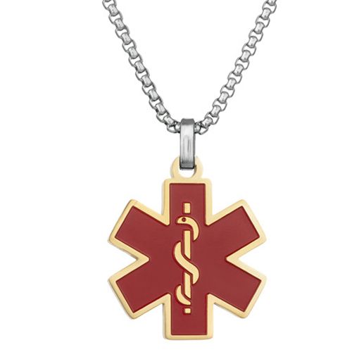 **COI Titanium Gold Tone Red Medical Alert Pendant-8834AA