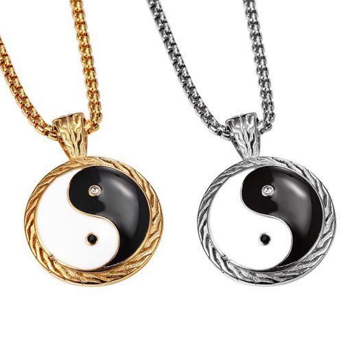 **COI Titanium Gold Tone/Silver Black White Ying Yang Pendant With Cubic Zirconia-8836AA