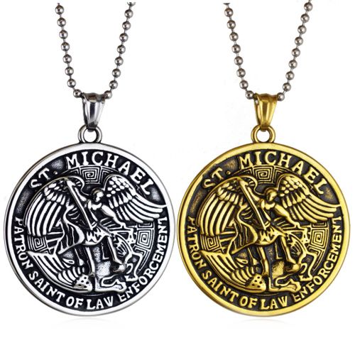**COI Titanium Black Gold Tone/Silver St Michael Pendant-8892