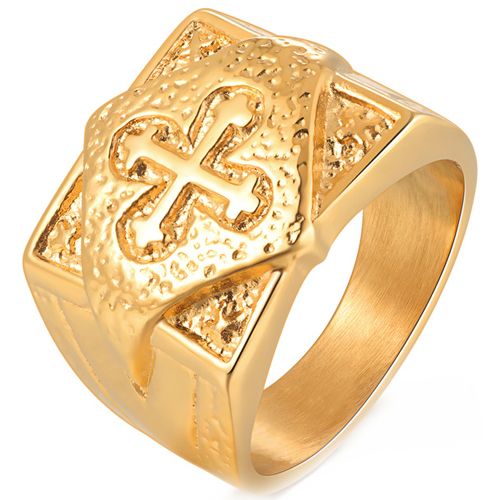 **COI Gold Tone Titanium Cross Ring-8916
