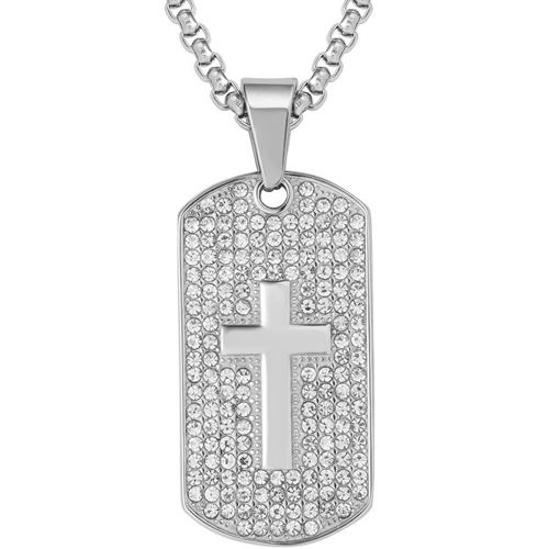 **COI Titanium Cross Dog Tag Pendant With Cubic Zirconia-8921