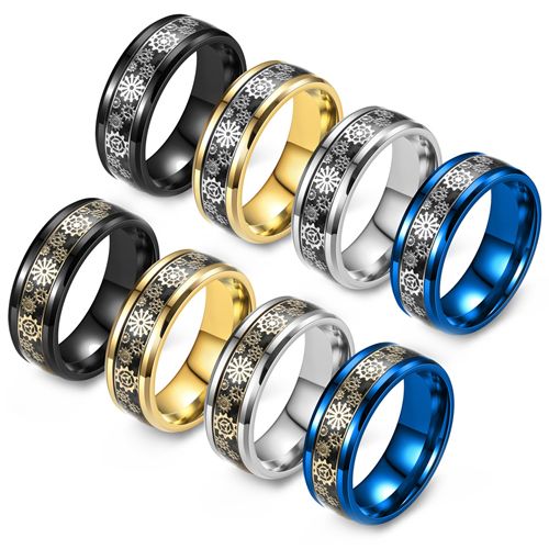**COI Titanium Black/Blue/Gold Tone/Silver Gears Beveled Edges Ring-8934
