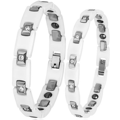 COI Titanium White Ceramic Cubic Zirconia Bracelet With Steel Clasp(Length: 8.00 inches)-8949