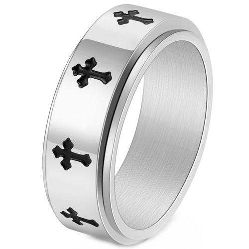 **COI Titanium Black/Gold Tone/Silver Black Cross Step Edges Ring-8964