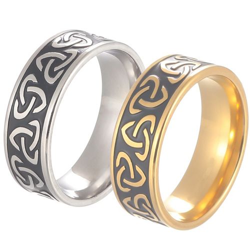 **COI Titanium Black Gold Tone/Silver Trinity Knots Pipe Cut Flat Ring-8967