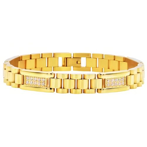 COI Titanium Black/Gold Tone/Silver Cubic Zirconia Bracelet With Steel Clasp(Length: 8.27 inches)-9020