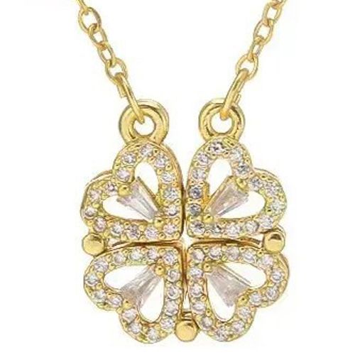 **COI Titanium Gold Tone/Silver Four Leaf Clover Necklace With Cubic Zirconia(Length; 19.7 inches)-9024