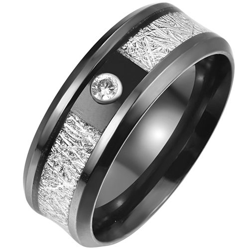 **COI Titanium Black/Gold Tone/Silver/Blue/Rose Meteorite Beveled Edges Ring With Cubic Zirconia-9030