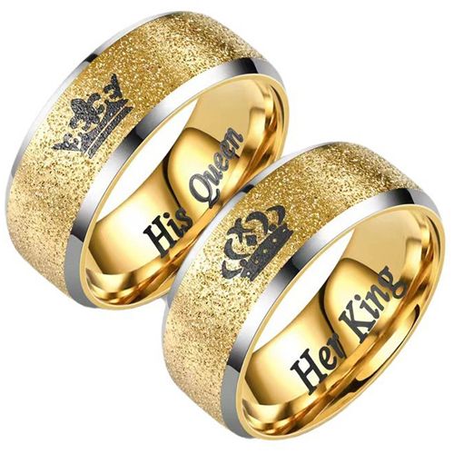 **COI Gold Tone Titanium Sandblasted King Queen Crown Ring-9033