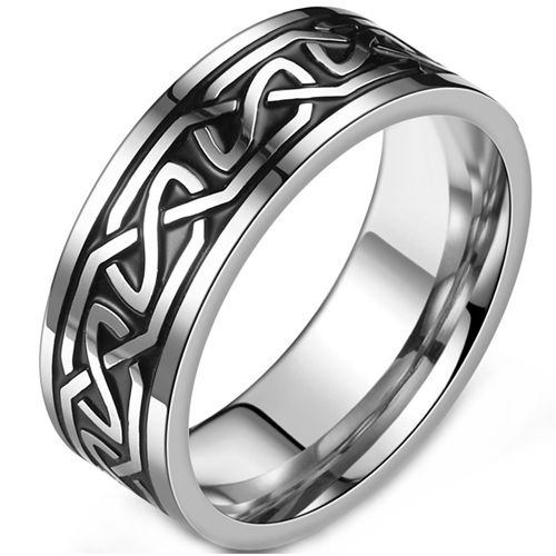 **COI Titanium Black Silver Celtic Eternity Ring-9039