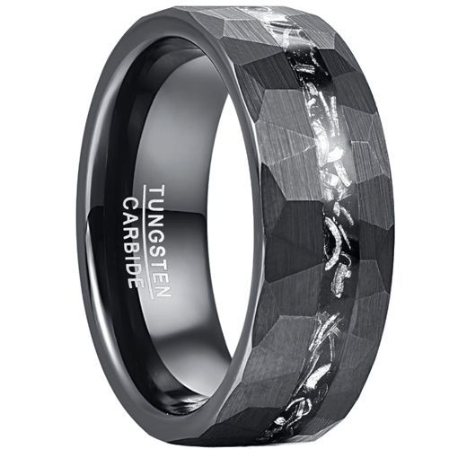 **COI Black Tungsten Carbide Hammered Meteorite Ring-9057