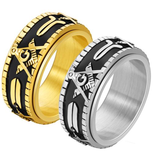 **COI Titanium Black Gold Tone/Silver Masonic Freemason Ring-9089