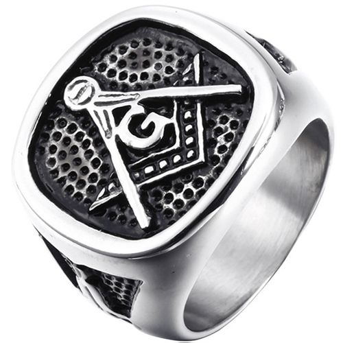**COI Titanium Black Silver Masonic Freemason Ring-9091
