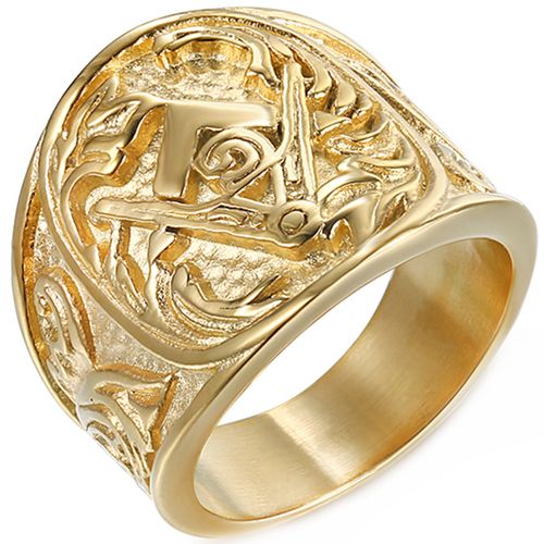 **COI Gold Tone Titanium Masonic Freemason Ring-9101