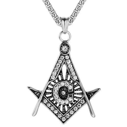 COI Titanium Black Silver Masonic Freemason Pendant With Cubic Zirconia-9131