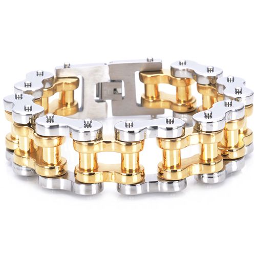 COI Titanium Gold Tone Silver Bracelet With Steel Clasp(Length: 9.25 inches)-9137