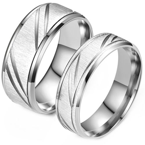 **COI Titanium Diagonal Grooves Beveled Edges Ring-9146