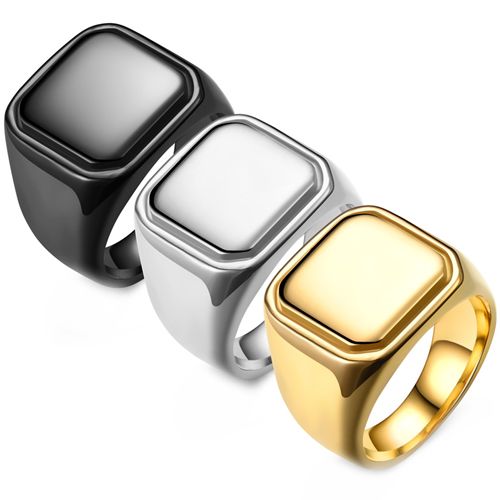 **COI Titanium Black/Gold Tone/Silver Signet Ring-9173
