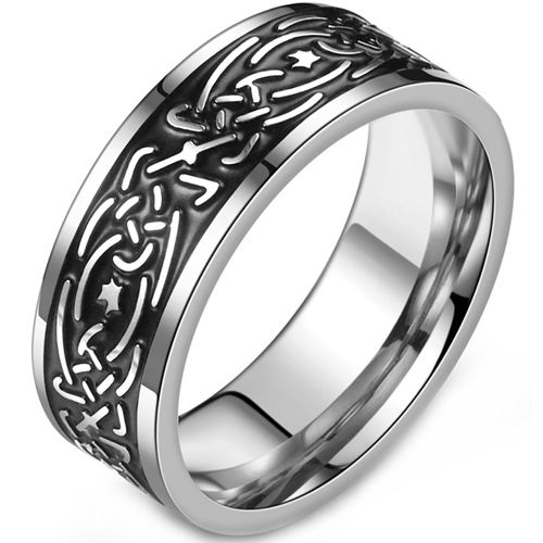 **COI Titanium Black Silver Celtic Pipe Cut Flat Ring-9178
