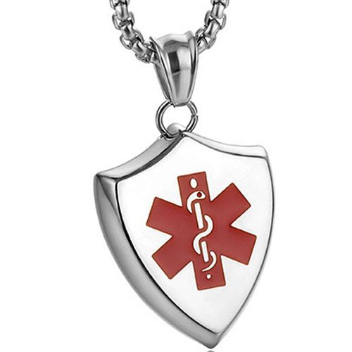COI Titanium Gold Tone/Silver Red Medical Alert Pendant-9187