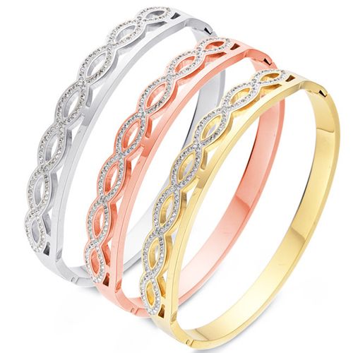 COI Titanium Gold Tone/Rose/Silver Infinity Cubic Zirconia Bangle With Steel Clasp(Length: 7.48 inches)-9191