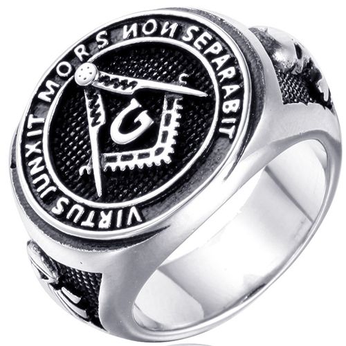 **COI Titanium Black Silver Masonic Freemason Ring-9236
