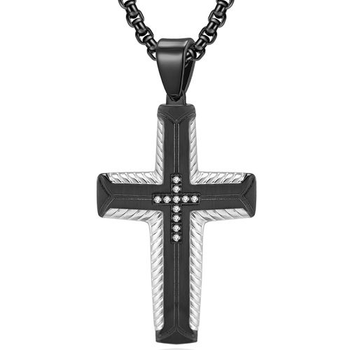 **COI Titanium Black/Gold Tone Silver Cross Pendant With Cubic Zirconia-9251