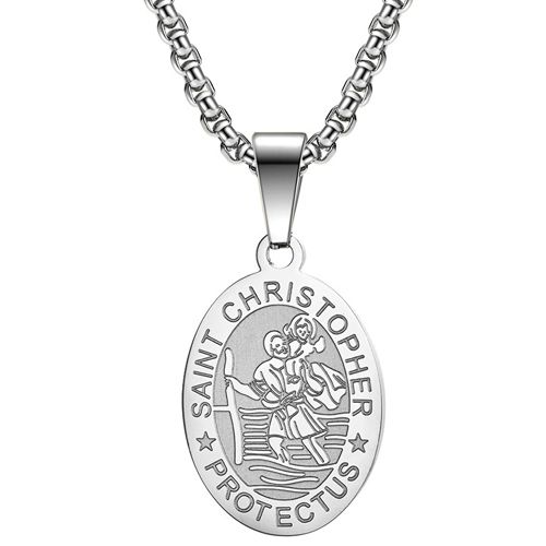 **COI Titanium Black/Gold Tone/Silver Saint Christopher Protect Us Pendant-9252