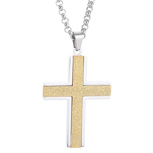 **COI Titanium Gold Tone/Black/Blue Silver Sandblasted Cross Pendant-9257