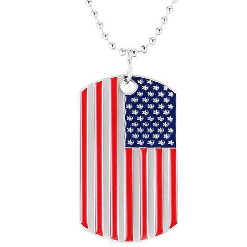 **COI Titanium Blue Red Silver American Flag Tag Pendant-9262