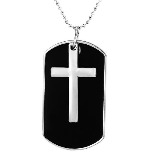 **COI Titanium Black Silver Cross Tag Pendant-9263