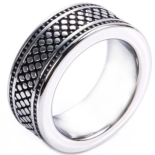 **COI Titanium Black/Gold Tone/Silver Checkered Flag Ring-9269