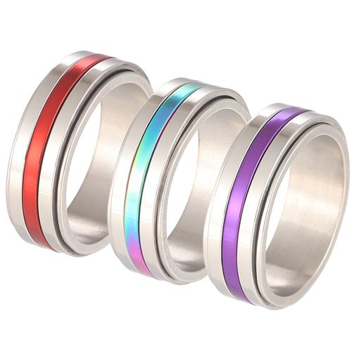 **COI Titanium Red/Purple/Rainbow Color Center Groove Step Edges Ring-9271